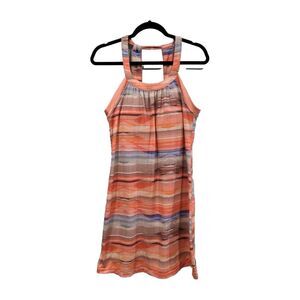 Prana Womens Racerback Quinn Dress Size Large Orange Stripe Halter Stretch